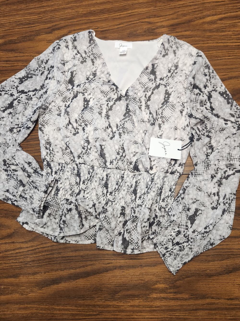 Japna Black & White Snake-Print Wrap Peplum Blouse